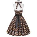 Grace Karin Atacado algodão halter manga curto joelho comprimento retro 1950 vestido vintage CL6292-7 #